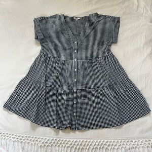 Madewell cuff-sleeve button-front tiered mini dress in gingham